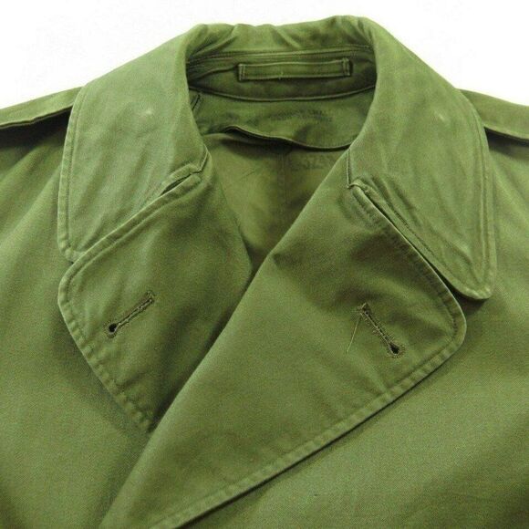 Vintage 50s US Army Sateen Overcoat S Green Military Chevron 1st Corp Patches - Picture 6 of 8